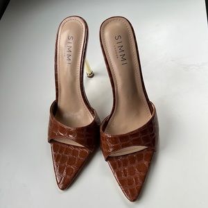 Simmi Brown Crocodile Skin Leather Heels